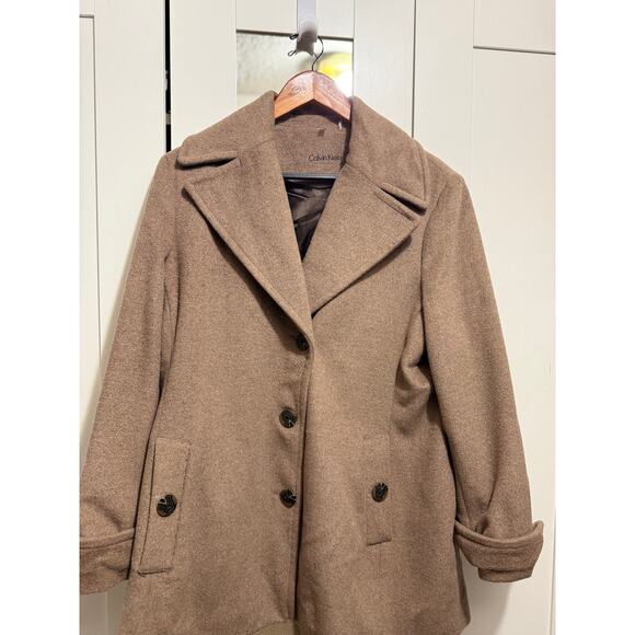 Calvin Klein Wool Cashmere Blend Peacoat Women’s XL Classic Button Coat in Oat - Picture 3 of 15